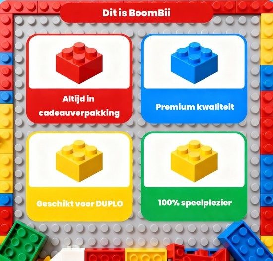 Overzicht van BoomBii voordelen: cadeauverpakking, premium kwaliteit en 100% speelplezier