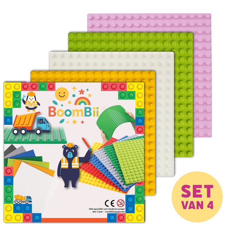 BoomBii bouwplaten set roze, lichtgroen, wit, geel, geschikt voor DUPLO®