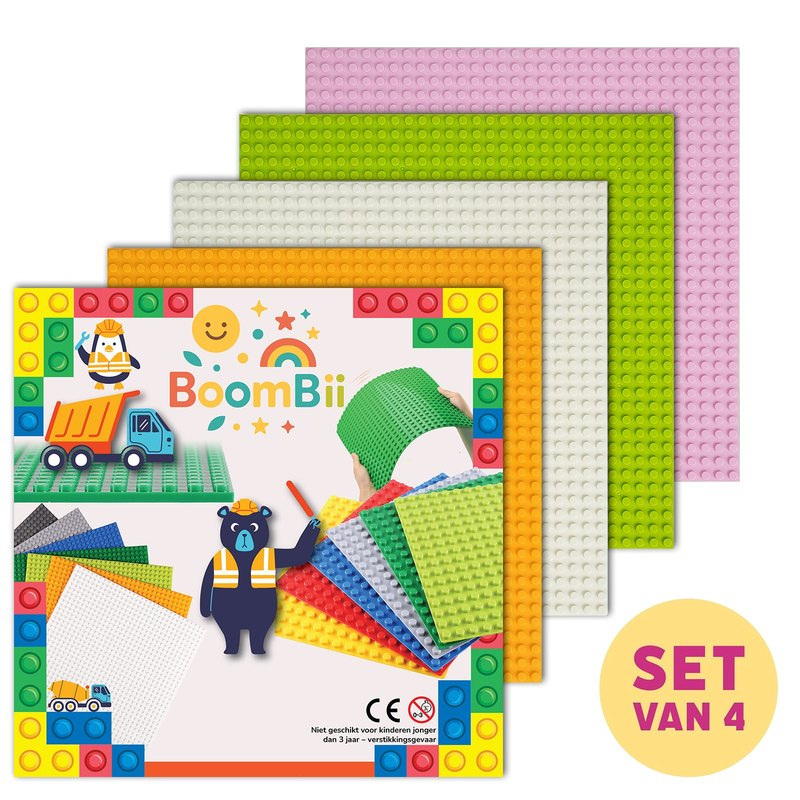 BoomBii bouwplaten set roze, lichtgroen, wit, geel, geschikt voor LEGO®